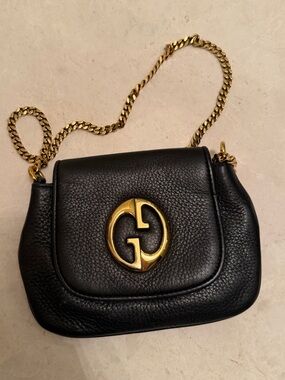 Gucci Black Pebbled Leather Crossbody with Gold Double G